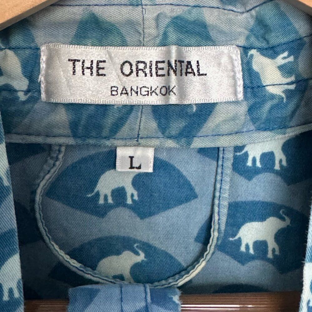 Vintage Mandarin Oriental Bangkok Hotel L Cotton Long Robe Blue with Elephants - Picture 3 of 9